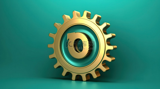 齿轮金色背景图片_蓝绿色背景上的联锁齿轮金色财富象征的图标 3D 渲染的社交媒体图标