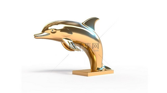 海洋中的宽吻海豚赢得金奖奖杯 3D 渲染在白色背景上