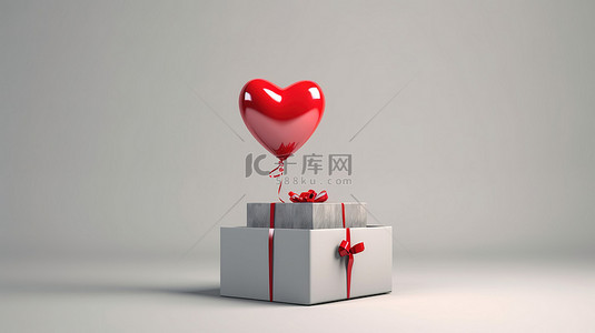 心形红色气球从打开的礼品盒中逸出的插图