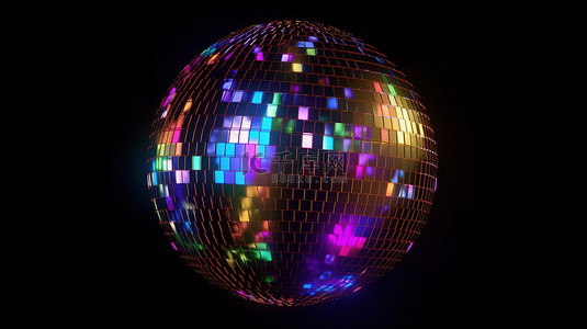 彩色聚光背景图片_彩色迪斯科球在 3D 旋转中带有光线和闪闪发光的颗粒