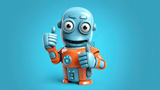 卡通风格 3D 机器人手势，竖起大拇指并指向动态演示和广告