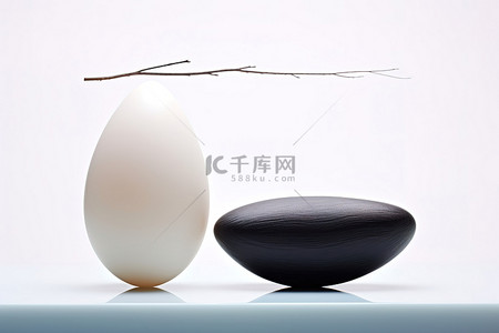 鸡蛋对比背景图片_黑色羽毛旁边的鸡蛋的照片