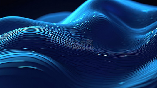 可视化图背景图片_3d 渲染金属波浪和水滴与数据可视化蓝色阴影中的抽象技术纹理
