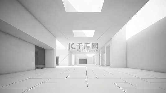 方形白色背景补充了简约建筑的抽象和现代 3D 渲染