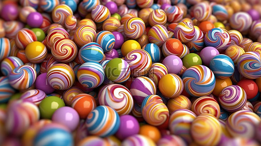 彩色巧克力糖果的 3D 插图，令人惊叹的背景
