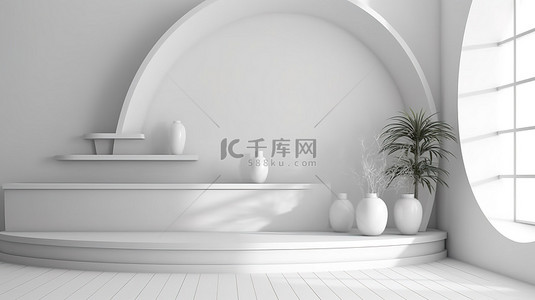 木瓜盒子背景图片_空置的商品展示和室内设计的简单 3D 渲染