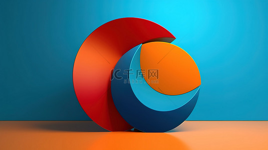 3D 设计中带有蓝色背景抽象艺术品的充满活力的半圆形图案