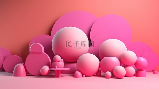 柔和的粉红色现代社交媒体消息传递概念中的时尚 3D 聊天气泡