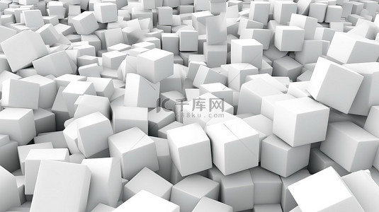 带纹理的白色背景上的不规则白色立方体簇抽象 3D 插图