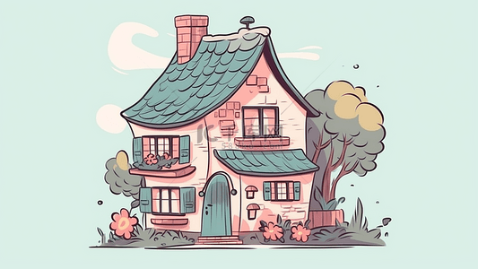 卡通农村房子背景图片_卡通房子卡通建筑烟囱背景