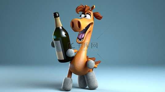 一瓶酒背景图片_有趣的 3D 马卡通与一瓶酒