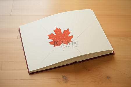 封背景图片_木地板上一本印刷书封面上的枫叶