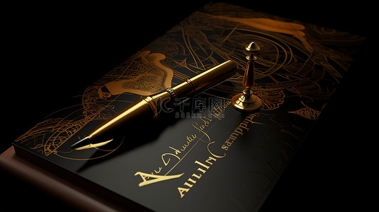 公爵钢笔背景图片_黑色背景上正义符号规模的 3D 插图，配有律师标志设计和钢笔
