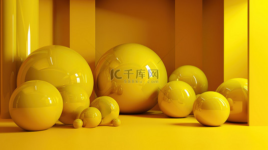 黄色背景海洋球展位展示 3D 渲染
