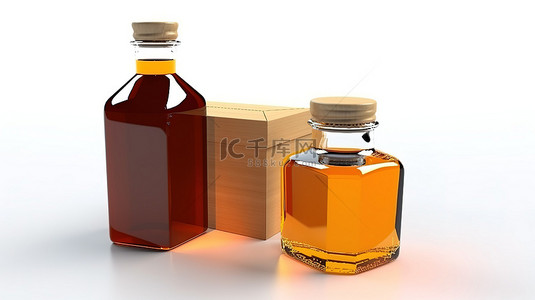 白色医疗箱背景图片_白色背景上展示的盒子和糖浆瓶的 3D 模型