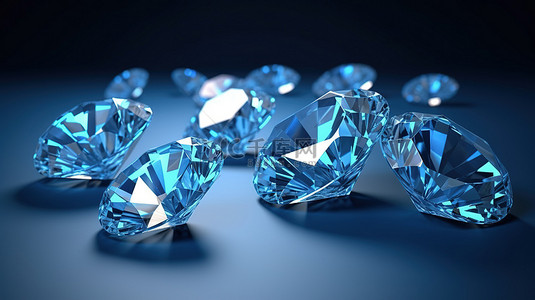 蓝色背景装饰着一簇辐射钻石 3D 渲染