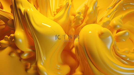 黄色液体背景图片_具有光泽的黄色液体的抽象背景的令人惊叹的 3D 渲染