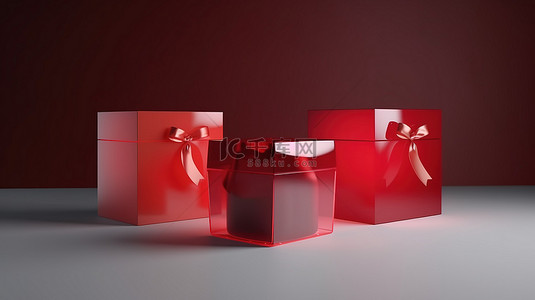 圣诞盒模型逼真的 3d 渲染塑料包装