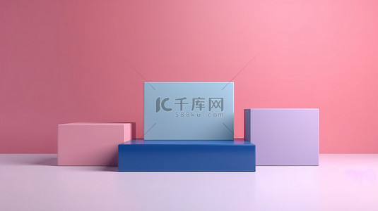 文案展示背景图片_粉色和蓝色的空 3D 讲台非常适合展示商店产品和作为空置基座