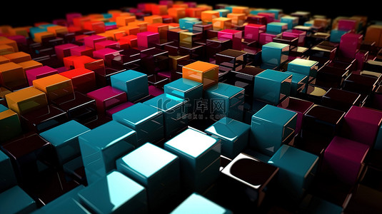 3D 渲染背景中的动作捕捉艺术设计有光泽的彩色立方体