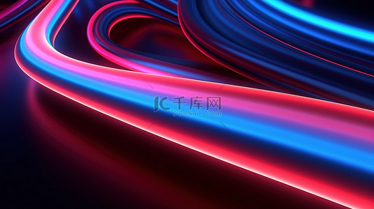 迷人的霓虹灯线在辐射红色和蓝色色调抽象 3D 渲染背景