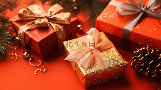 圣诞节礼盒红色背景图片_圣诞节礼物红色