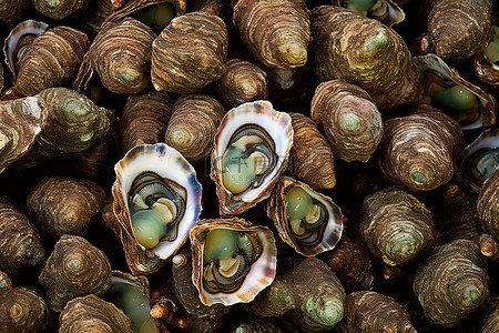 一堆肥美的牡蛎的图像