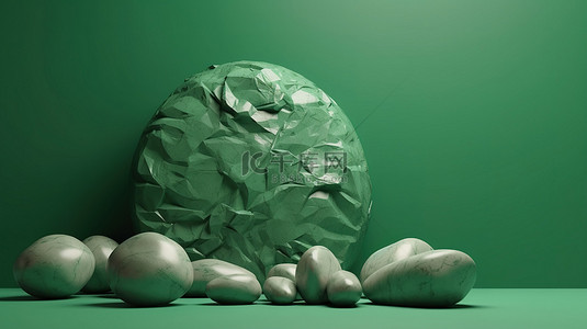 3d展台模型背景图片_绿色石膏背景突出了 3D 模型石展示