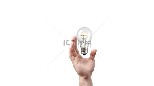 商务灯泡背景图片_白色背景下商务手持有的明亮灯泡的 3D 渲染