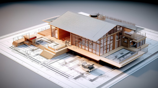 建筑和设计杂志 3D 渲染的家庭愿景初步草图
