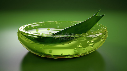 美容绿色背景背景图片_绿色芦荟凝胶的 3D 渲染插图
