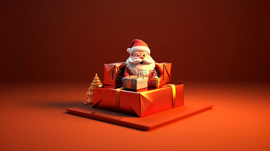 圣诞节圣诞节网页背景图片_在线购买圣诞礼物圣诞老人用礼物 3D 渲染插图给您带来惊喜