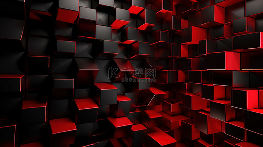红色几何黑色背景图片_3d 渲染中的红色和黑色几何背景