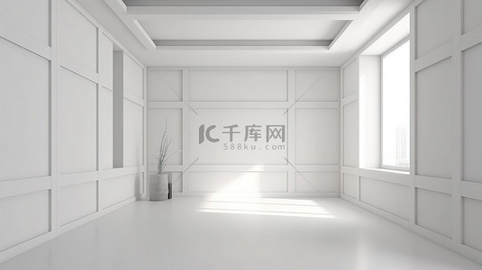 极简转角房间 3d 渲染白框墙设计背景