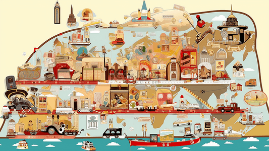 城市旅游插画海报背景图片_旅游地标建筑导航背景