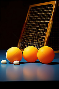 橙色鸡蛋坐在乒乓网上