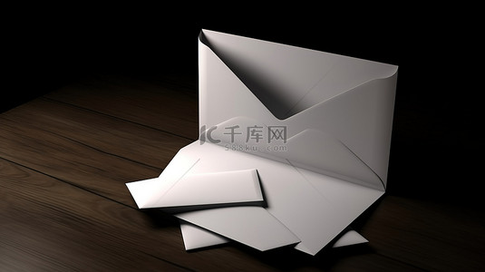 空白卡背景图片_3D 插图中的一张空白卡和一个打开的信封