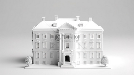 白色背景下白宫的简约纸概念 3D 渲染