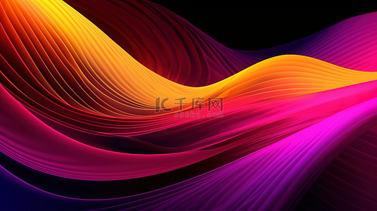 分形背景图片_分形线和波浪的 3D 渲染，呈鲜艳的黄红紫和粉红色调