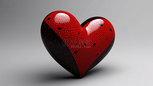 孤立的红心，带有对角条纹和黑点，有纹理的 3D 抽象插图