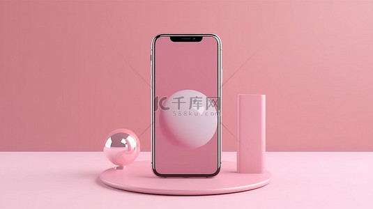 品牌手机样机背景图片_具有正面背面和侧面的粉红色手机的精致 3D 渲染
