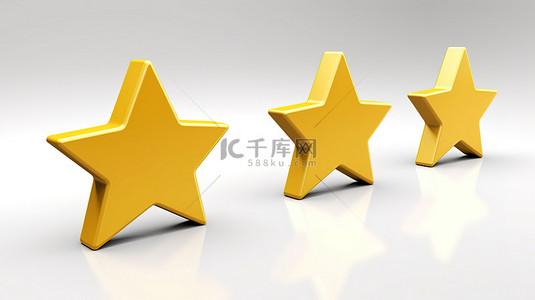 奖章图背景图片_黄色星星 3D 渲染白色背景上 3 个客户评级图标的插图