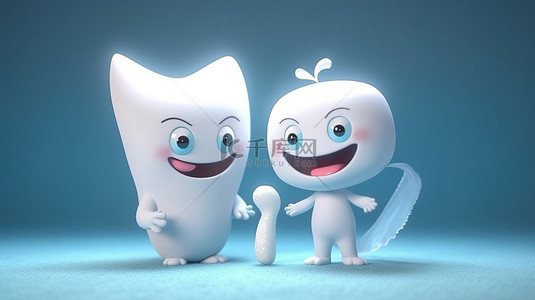 卡通形式的牙仙子和牙齿防护罩的迷人 3D 渲染