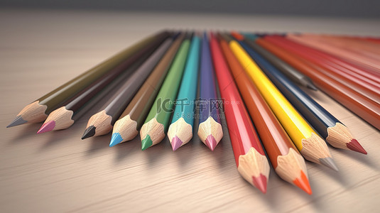 彩虹蜡笔手绘背景图片_木制彩色铅笔 3d 渲染图像