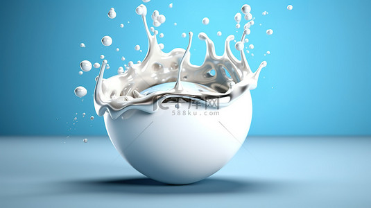 3D 渲染的奶滴产生飞溅