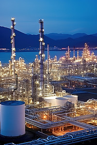 石化厂背景图片_黄昏的炼油厂和工业石化厂