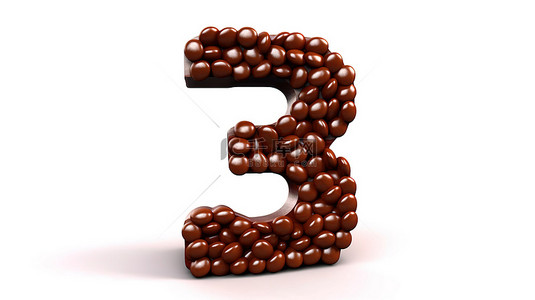 由巧克力涂层咖啡豆和 3D 糖果字母制成的 3 形雕塑
