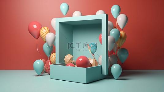 派对框背景图片_逼真的气球在 3D 渲染中呈现框和框架