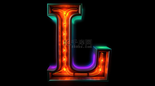 黑色背景上带有剪切路径的孤立霓虹灯复古光字母 l 的 3d 插图