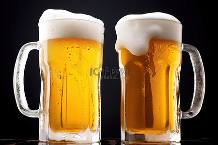 两个杯子里装着啤酒的照片